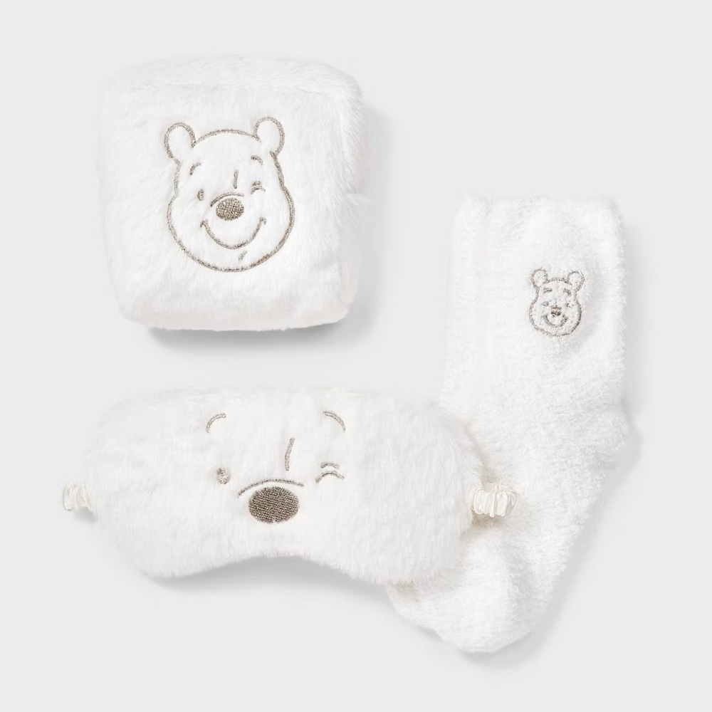 Winnie nwt The Pooh Embroidered Gift Set with Pouch Socks Eye Mask - Ivory/Gold
